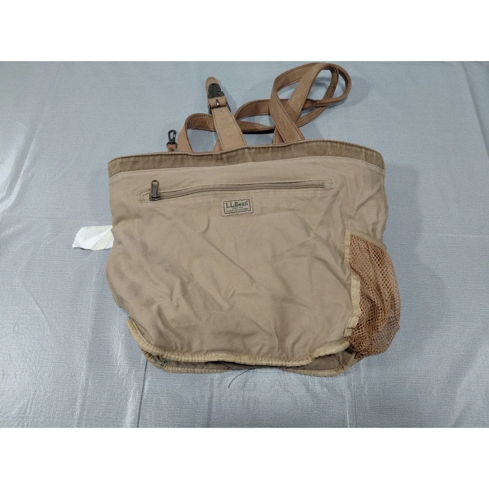 Vtg L.L. Bean Canvas & Leather Buckle‎ Tote Bag Khaki Unisex